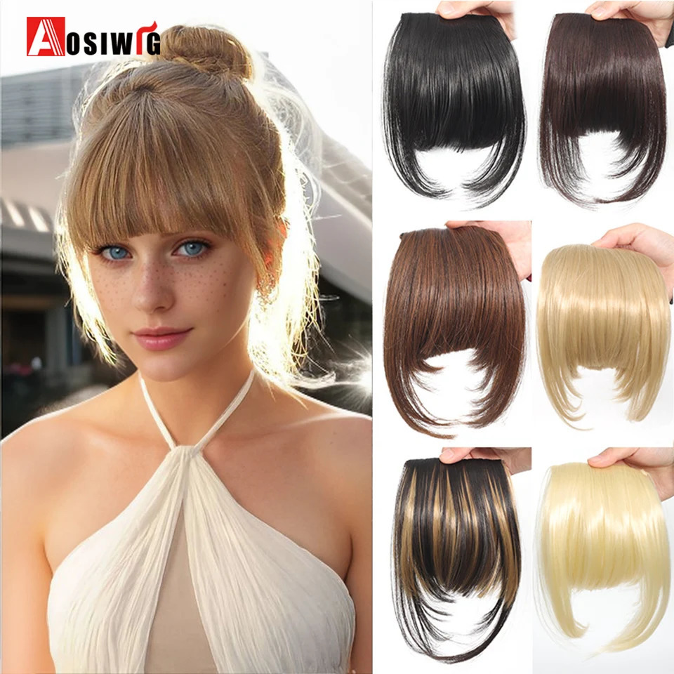 AOSI 6inch Synthetic Fake Blunt Air Bangs Clip In Hair Extensions Fake Fringe False Hairpiece For Women Clip In Bangs Fake Hair 251014
