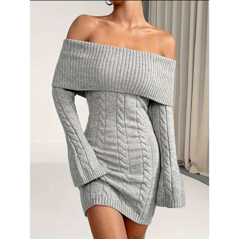 Elegant Cozy Women's Off-The-Shoulder Sweater One-Shoulder Long Sleeve Winter With Ribbed Texture Solid Color Versatile For Casual & Formal Ocns 