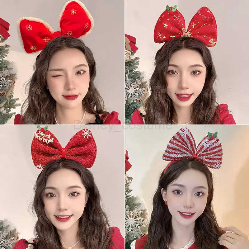 Disney Christmas Hair Band Red Bows Elastic Headbands for Adult Childrens Hair Accessories Happy New Year Party Merry Christmas Gifts H251027
