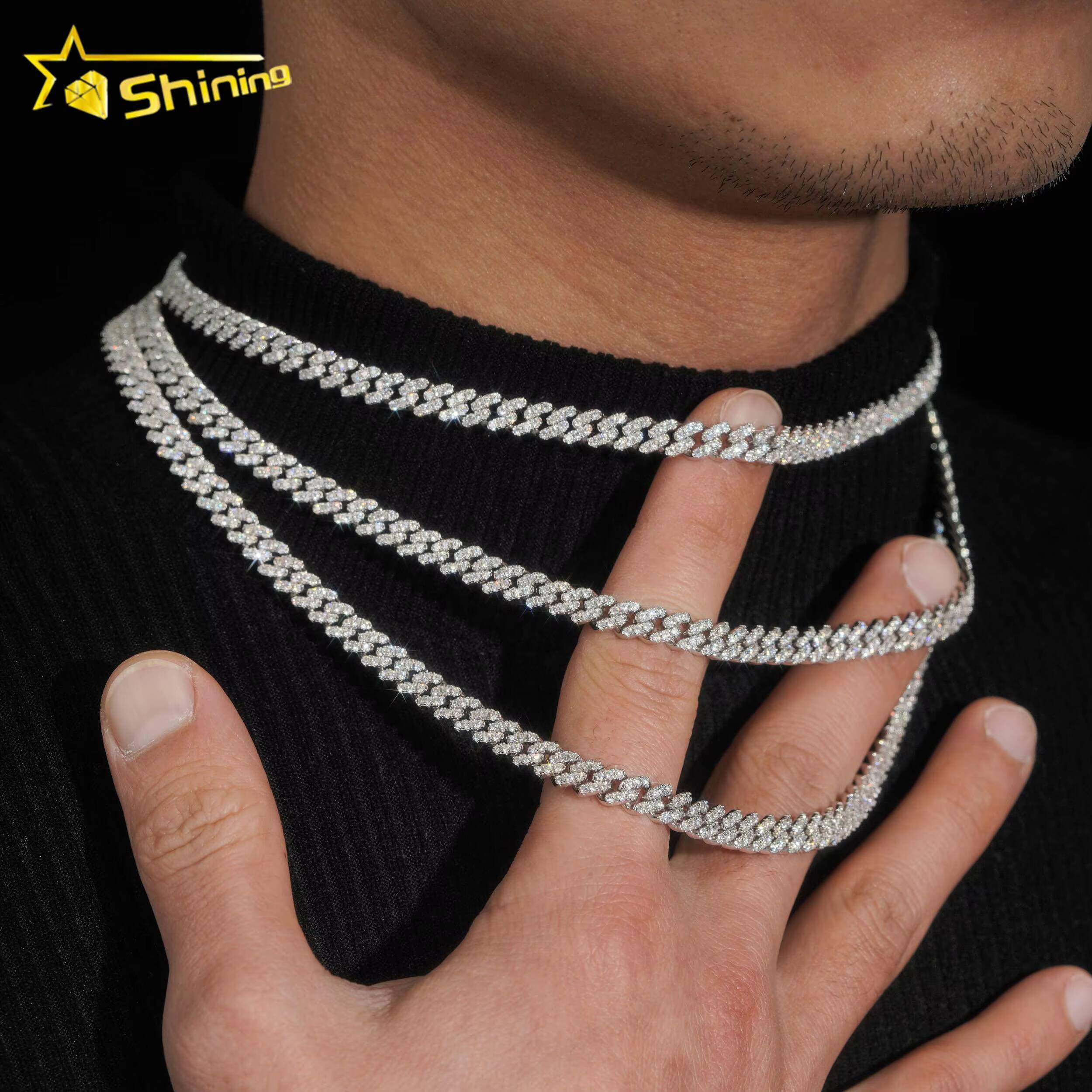 RTS 6mm Hip Hop Necklace for Men S925 Silver with Vvs Moissanite Iced Out Diamond Cuban Link Chain Moissanite Jewelry