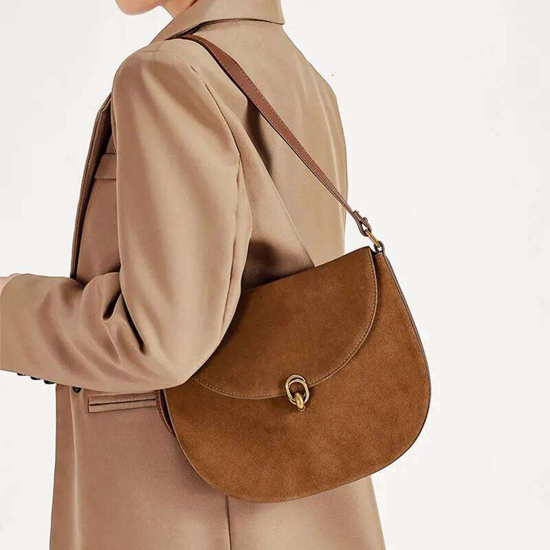 Designer Women's New Nubuck Cowhide Shoulder Saddle Bag High Quality Cow Leather Women Crossbody Bags Female Handbag