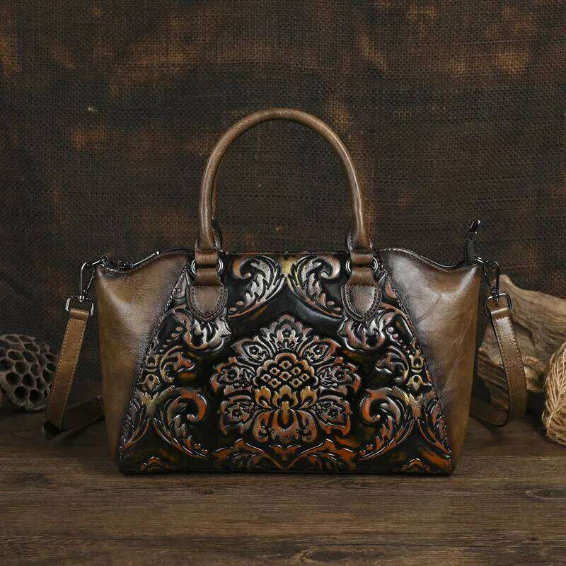 Designer Luxury D Floral Ladies Leather Handbag Vintage Woman Tote Bag Fashionable Female Shoulder Or Crossbody Bags