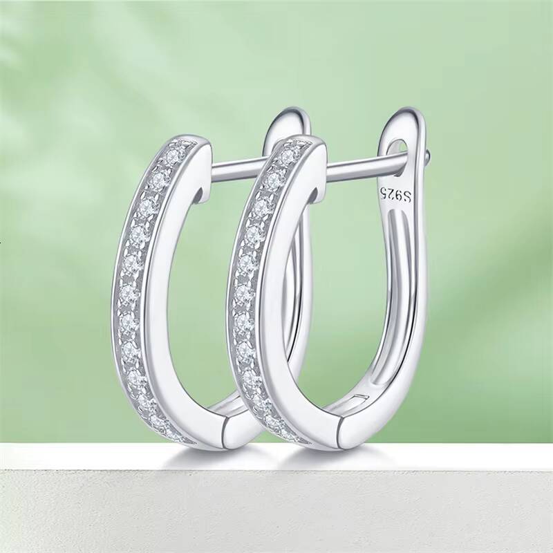 Classics Design Moissanite Silver Jewelry Women Gift Sterling Stone Wedding Single Row Half Ushaped Hoop Eternity Earrings