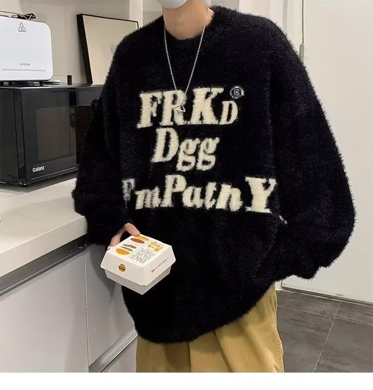 National Trend American Style Letter Print Mink Velvet Sweater Designer Sweater For Men Thickened High Street Couple Soft Knitted Top For Autumn And W