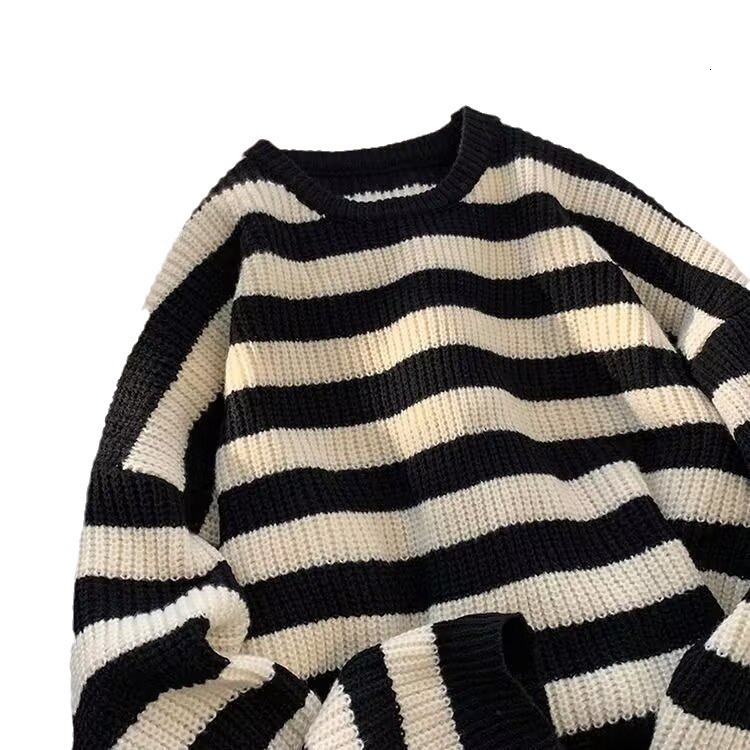 Color Block Designer Sweater Striped Sweater Men Winter American Style Lazy Warm Knitwear High-end Trendy Brand Crew Neck Jacket