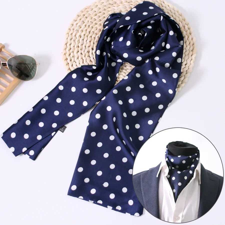 DoubSided Blue Polka Dot Long Neckerchi Men British Vintage Suit Shirt Collar Mouth Napkin Autumn Winter Trendy Thin ScarfW251027
