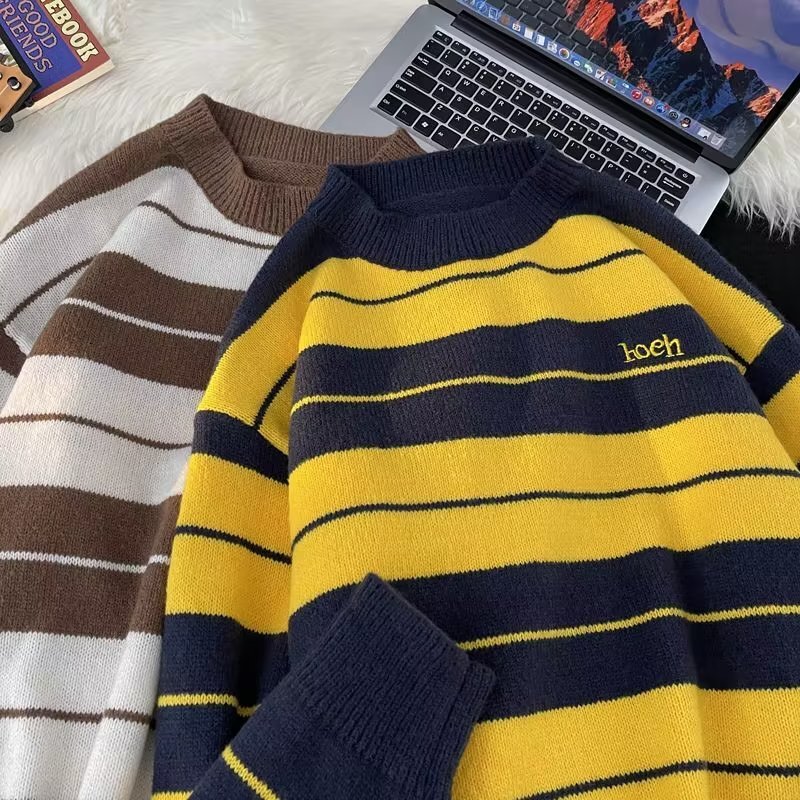 Autumn Winter New Style Patchwork Color-block Striped Sweater Men's Round Neck Knitwear Women's Designer Sweater Casual Versatile Trendy