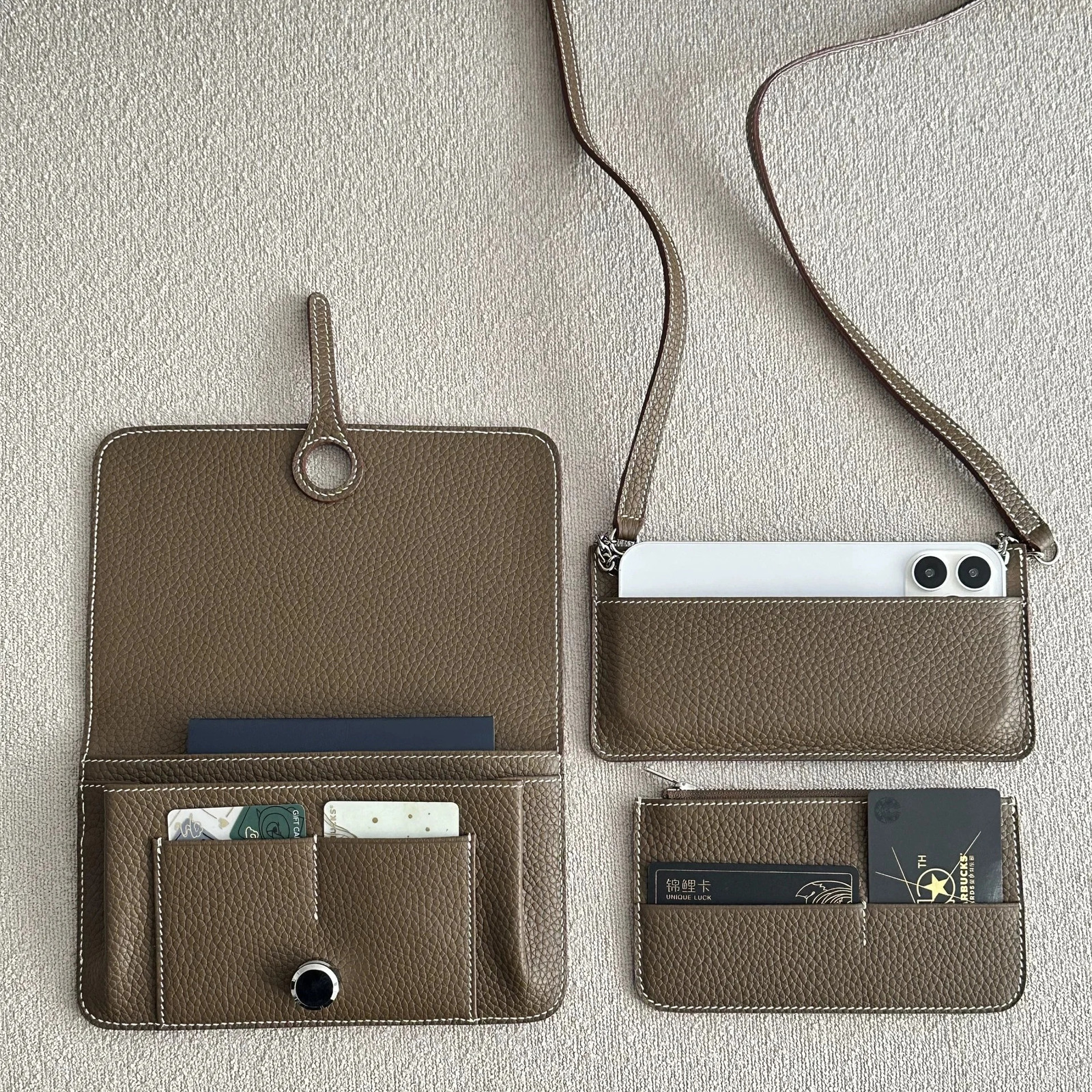 Free Customizable Name Cowhide Passport Case Wallet Women Phone Bag MultiPurpose THREEINONE SingleShoulder Crossbody Bag 251027