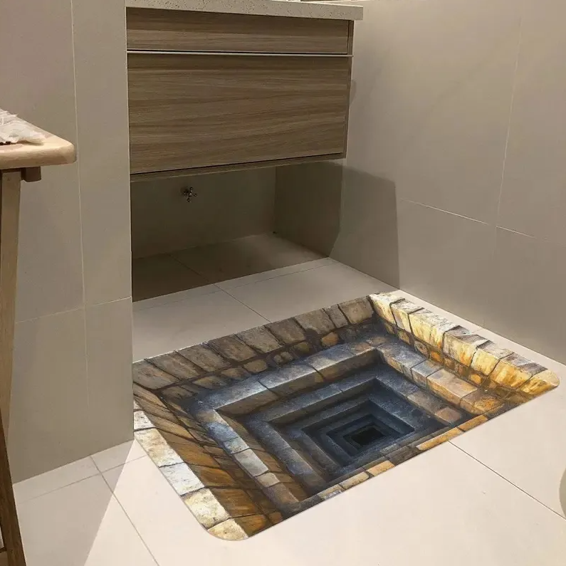 3D Optical Illusion Doormat Non-Slip Welcome Mat Realistic Stone Step Design Indoor/Outdoor Entrance Rug Easy Clean Durable Decor