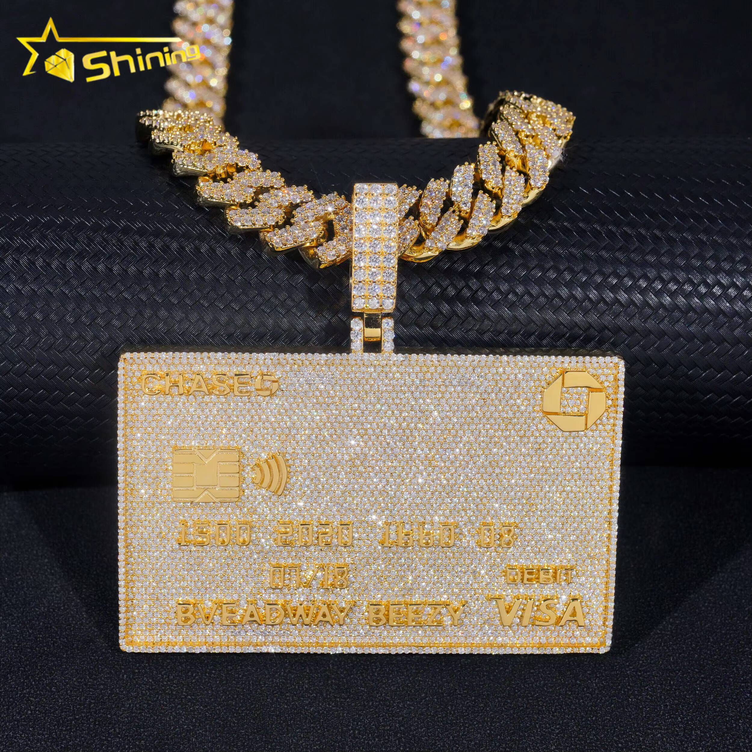 Hip Hop Credit Card Pendant Vvs Moissanite Diamond Iced Out Pendant Pass Diamonds Tester 3inches Pendant Fine Jewelry