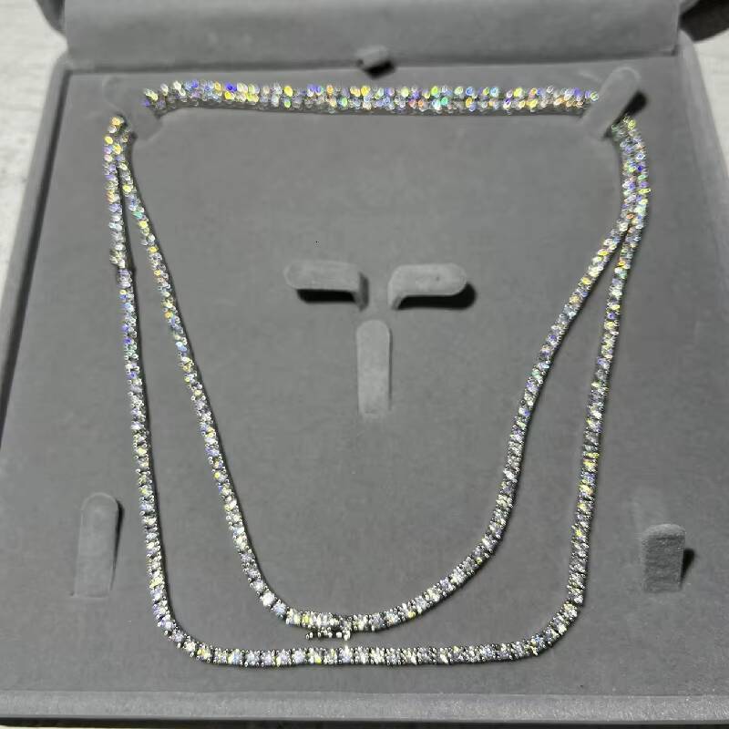 Iced Out 3mm Moissanite Diamond VVS Sterling Silver Tennis Chain Necklace