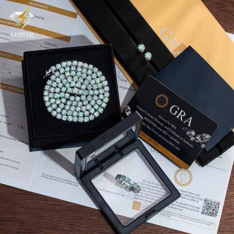 Luster Jewelry Silver 925 Hip Hop GRA 3mm 4mm 5mm Blue Moissanite Diamond Eternity Ring for Men Women