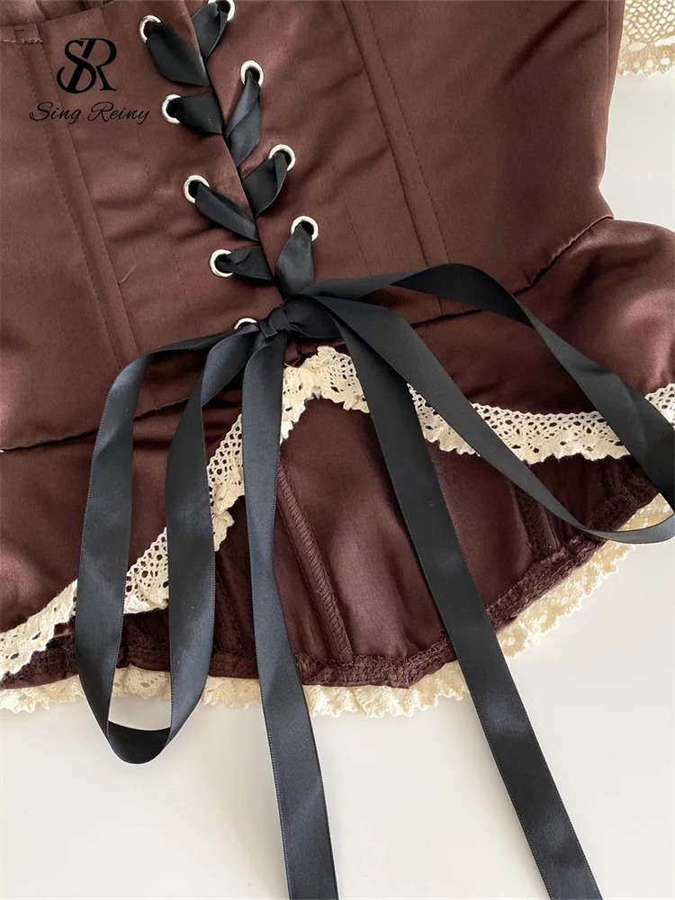 SINGREINY Sexy Vintage Strapless Tops Sleeveless Bow Lace Spliced Backless Bandage Camis 2025 Ladies Slim Sexy Streetwear Corset 251027