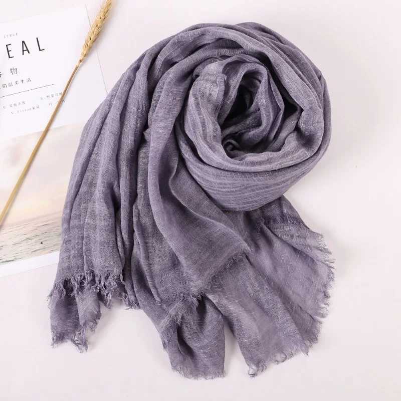 VRER Spring and Summer New Solid Color Yarn Cotton and Linen Scarf Tassel Artistic Shawl Print Versati Cotton and LinenW251027