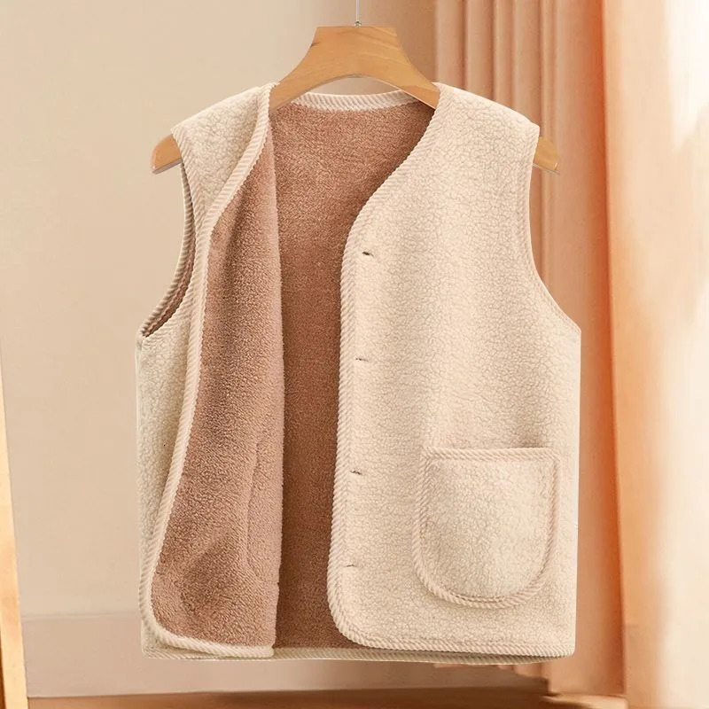 Winter Warm Fleece Vest for Mom Thickened Lamb Wool Waistcoat Outerwear Elderly Women Autumn and Plus Size Insulated 251027