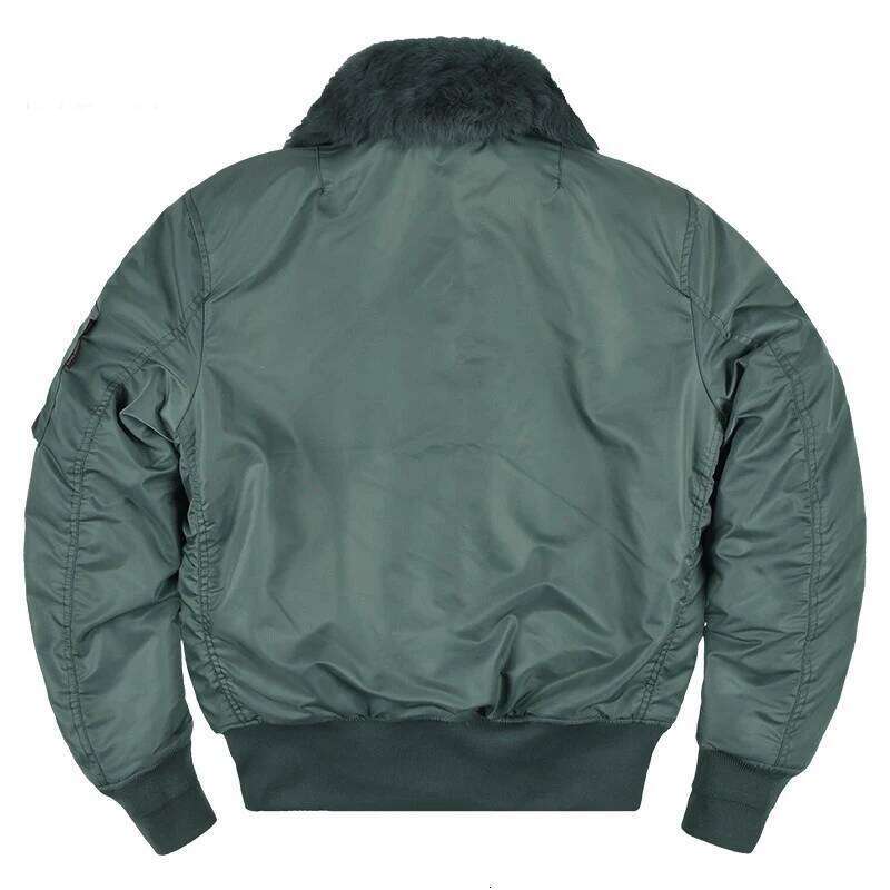 Men's Winter MA1 Bomber Jacket Windproof Warm Detachable Rabbit Fur Collar Coat