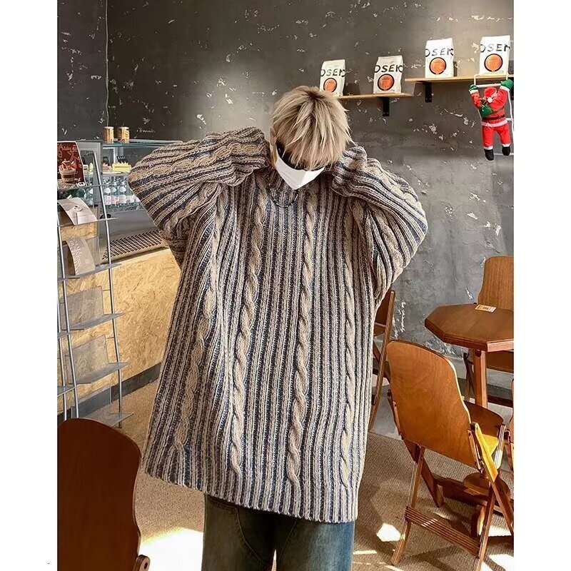 Men's High-end Sweater Autumn Winter Korean Style Striped Color-block Designer Sweater Crew Neck Casual Couple Knitwear
