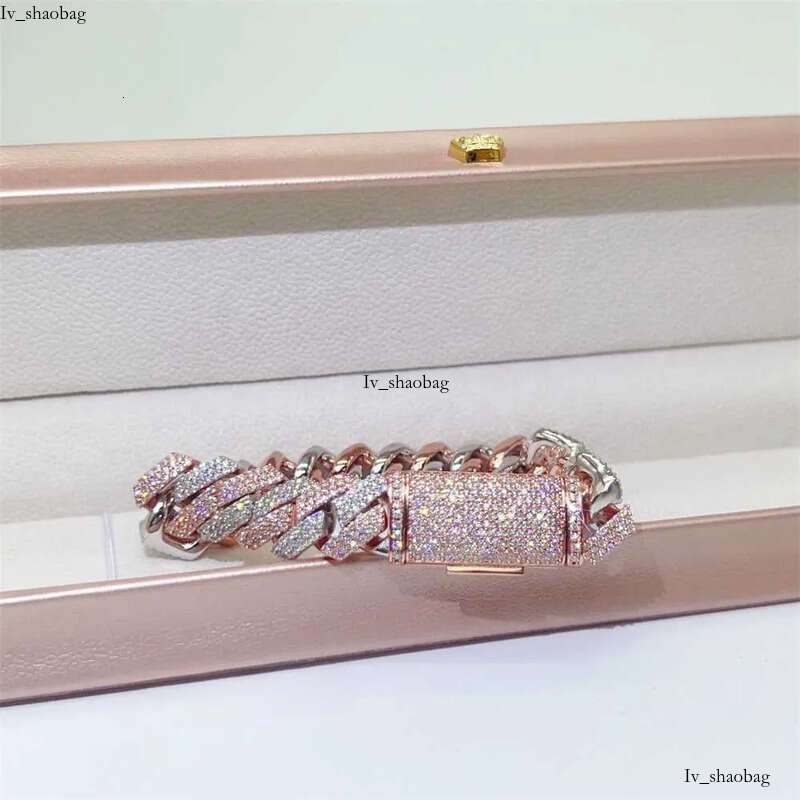 Custom 14mm jewellery two tone rose gold chain moissanite cuban link bracelet aaa