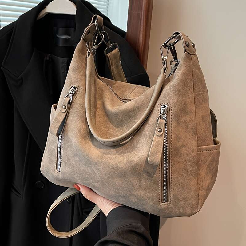 Vintage Faux Leather Crossbody Bag Women, Solid Color, Lightweight, With Removable Strap, Zipper Closure, Polyester Lining, Multiple Pockets, For Dail