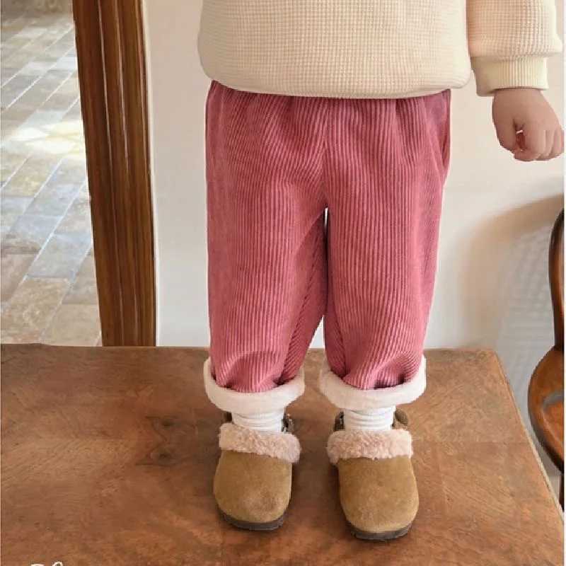 1pcs Boys Girls Winter Velvet Corduroy Kid Pants Little Bear Cartoon Mid Waist Warm Pantalone Baggy Thick Plush Children TrouserT251027