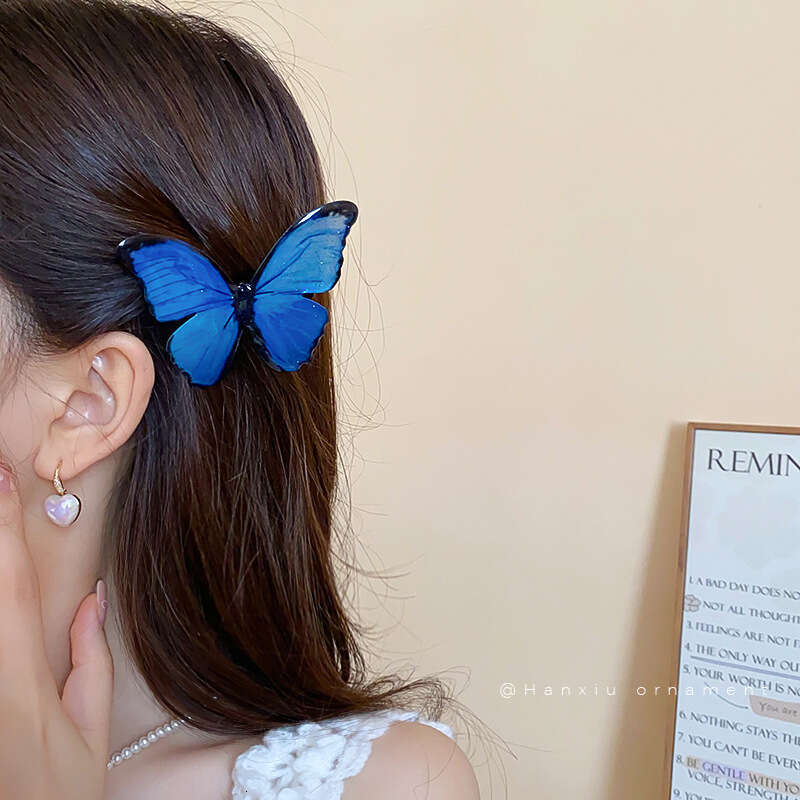 Summer Dreamy Blue Butterfly Niche Bangs Side Clip Super Fairy High-end Hairpin Hair Accessory