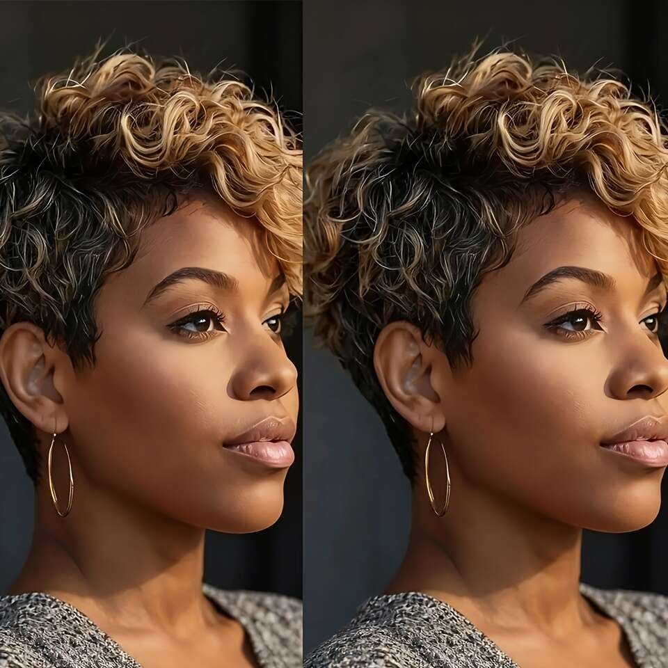 Women's 150% Density Real Wig Bobble Curled Natural Style With Rose Mesh Cap, Secure Fit Breathable Comfort African American 100% Human Wigs For 