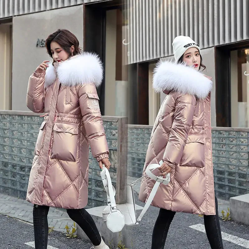 Winter Womens Cold Coat Parkas Super Hooded Long Padded Jacket Fur Collar Loose Korean Fashion Wholesale 251027