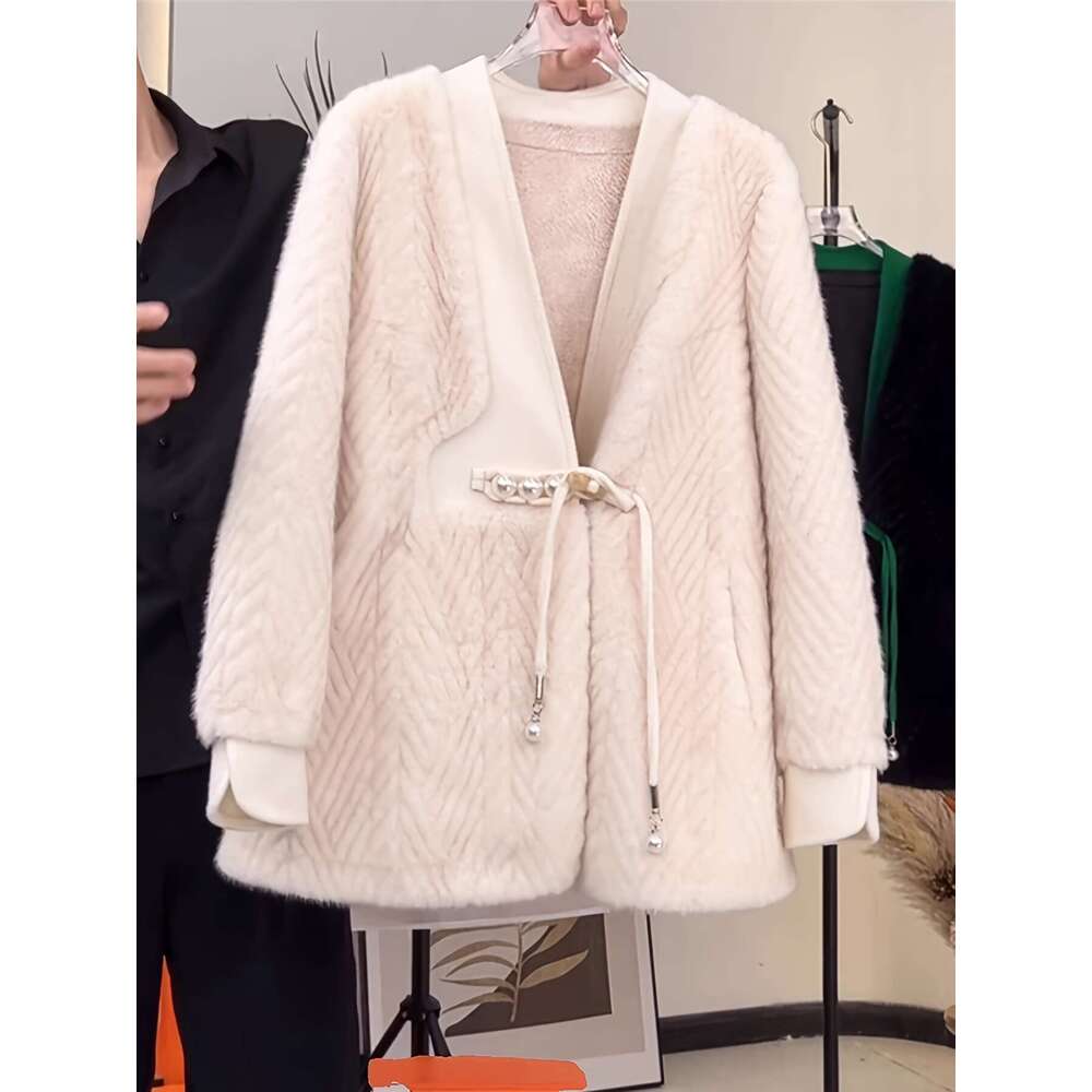 2025 New Faux Mink Fur Coat, Patchwork Thickened Warm Chinese Style Retro Overcoat, 1960S Vintage Look, Winter Coats For Women Elegant