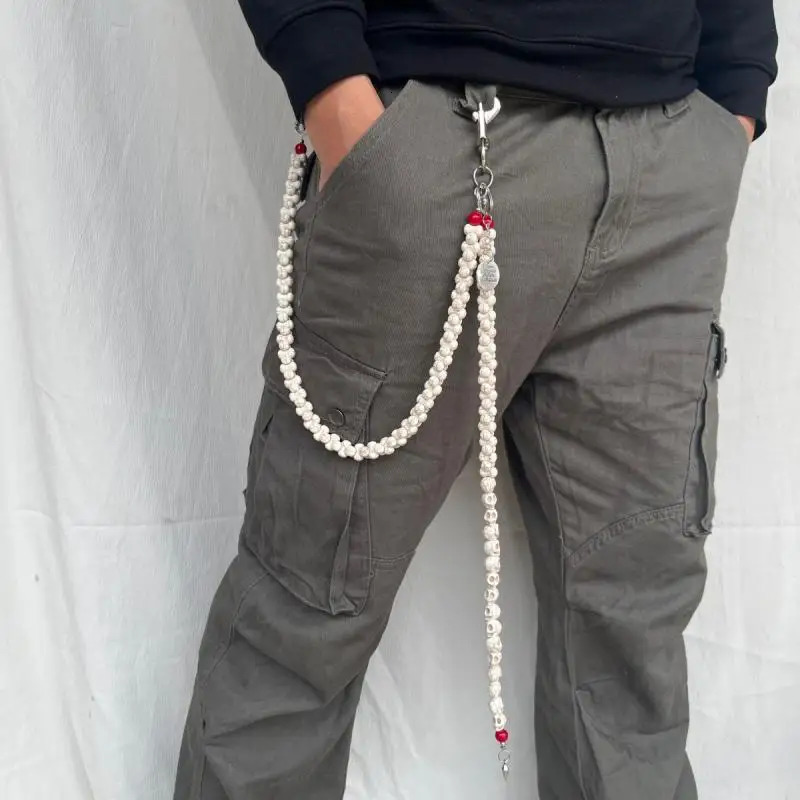 punk style white bone denim pants chain with multiple ways to wear skull and white bone fashionable wallet chain 251024