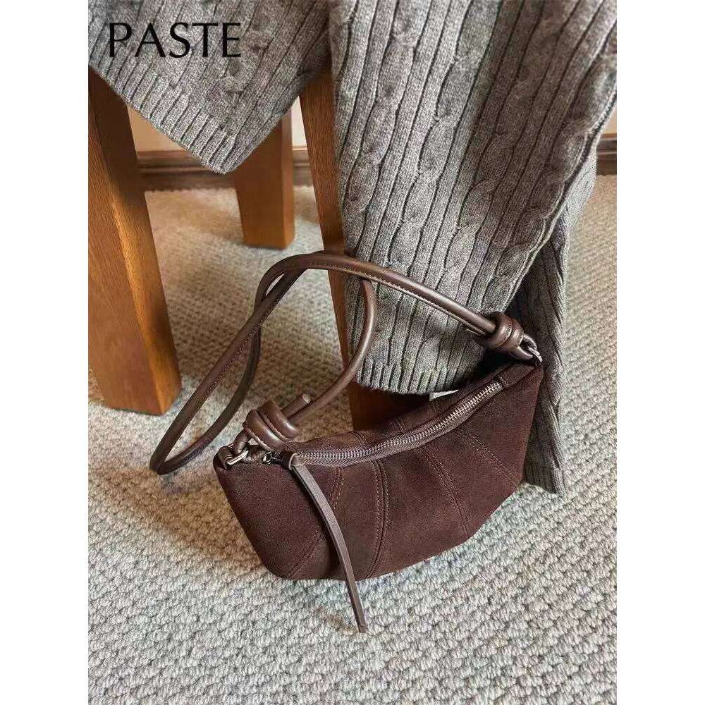 Designer Luxury Chic Hot Sale Half Moon Croissant Round Rope Strap Women Crossbody Small Genuine Suede Cow Leather Female Shoulder Bag