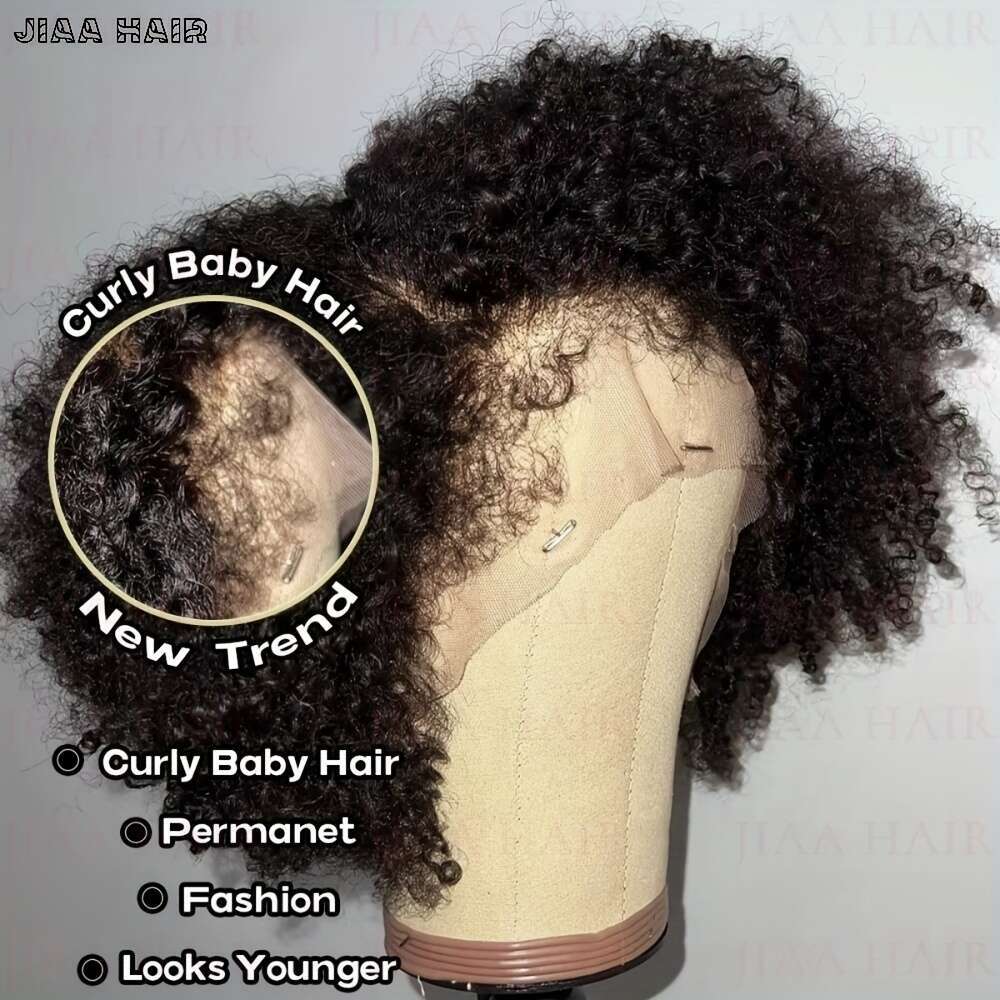4C Afro Curly Bob Wig, Human Hair, Glueless Pre-Cut 4X4 Lace Front, 30S Ready To Wear, Pre Plucked With Bye Knots, Short Water Wave Pixie Cut For Wome