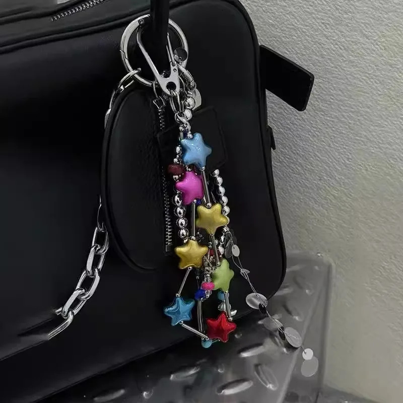 DIY handmade keychain Romantic heart shaped bag pendant Colorful Stars decorate 251023