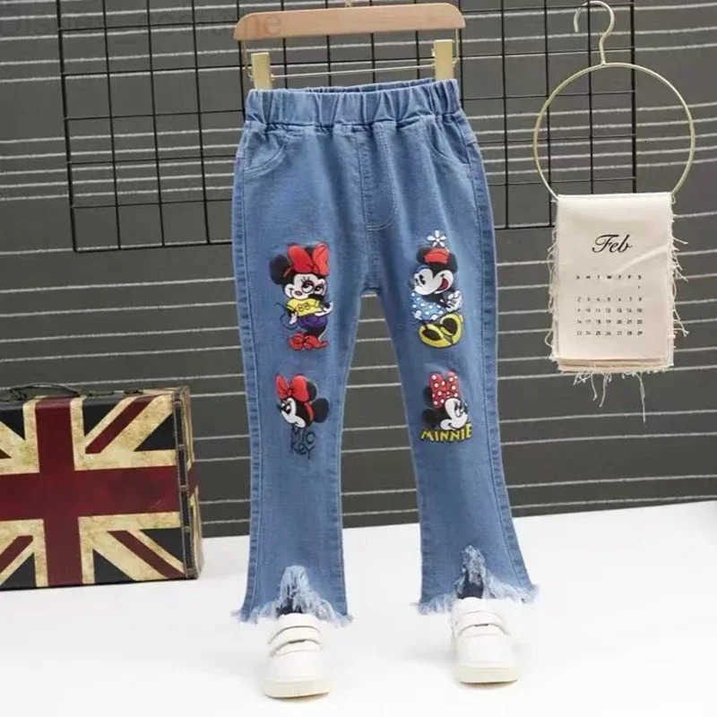 Disney Baby Boys Girls Pants Cartoon Mickey Minnie Mouse Spiderman Print Jeans Spring Autumn Childrens Skinny Pant Kid Long Trousers H251027