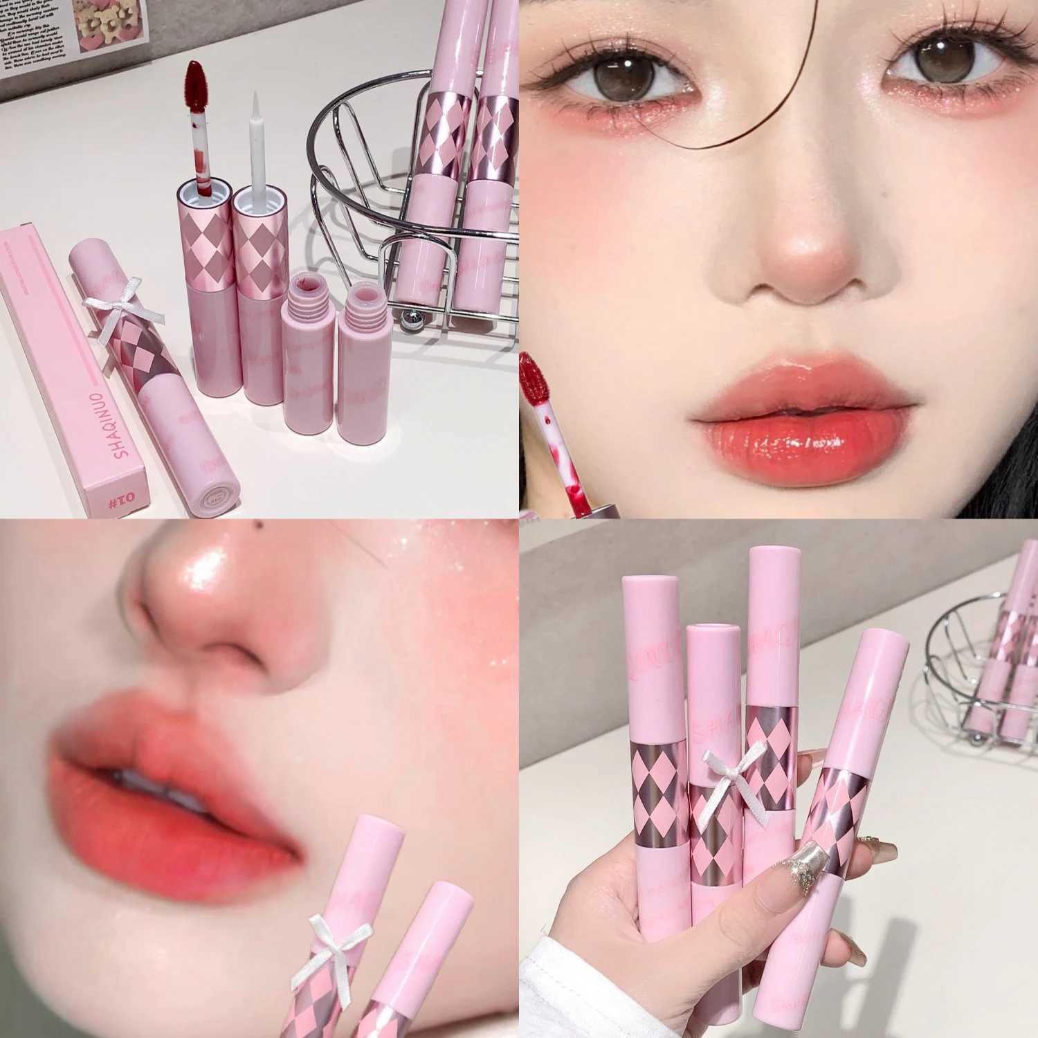 SHAQINUO Sexy Red Matte Lip Glaze Double Head Mirror Lipstick Moisturizing Water Gloss Lip Oil Nonstick Cup Korean Lip Make Up W251027