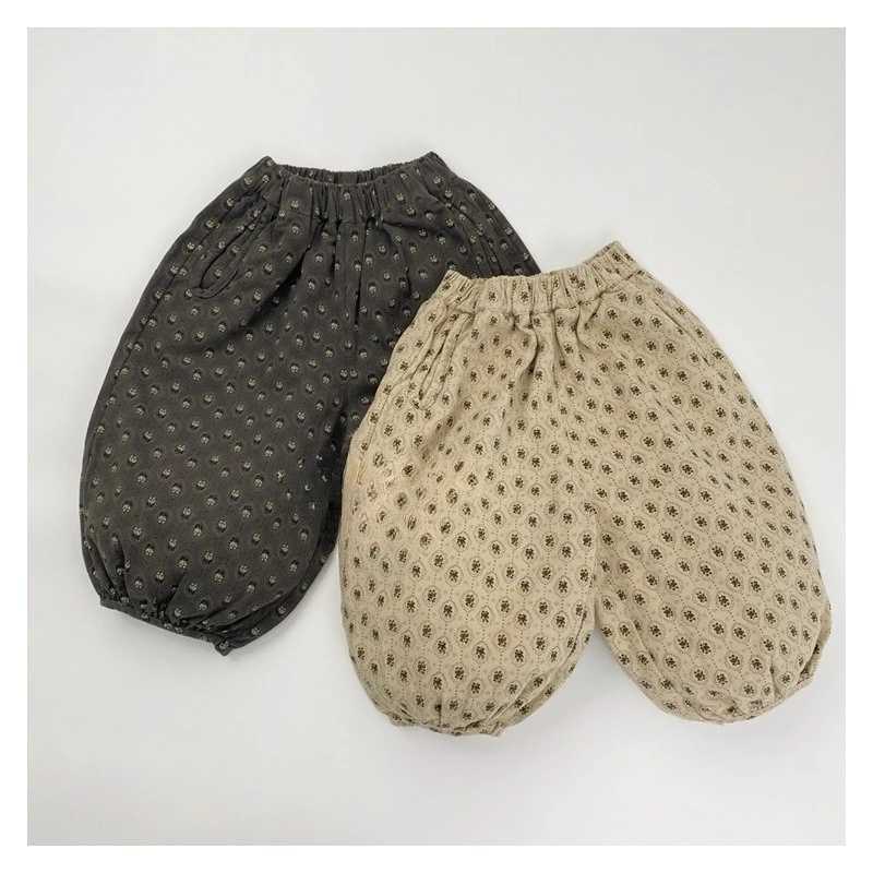 Girls Pants 2025 Autumn New Collection Forest Style Small Floral Lantern Pants with Drawstring Cuffs Stylish PantsT251027