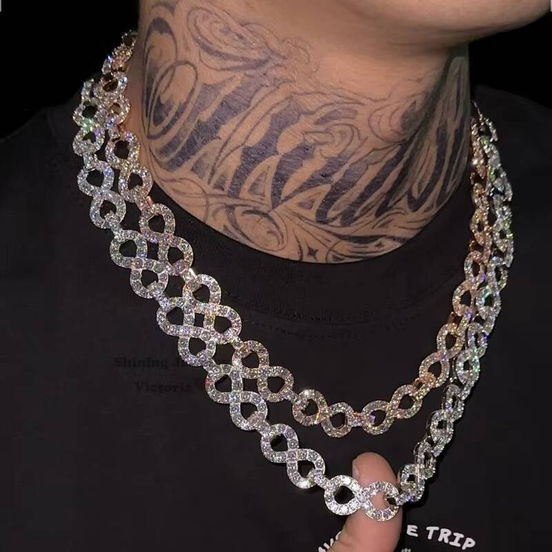 Stylish New Design Shining Jewelry Hot Sell Hip Hop Iced Out Chain 13MM Infinity Link Chain With VVS Moissanite Diamond