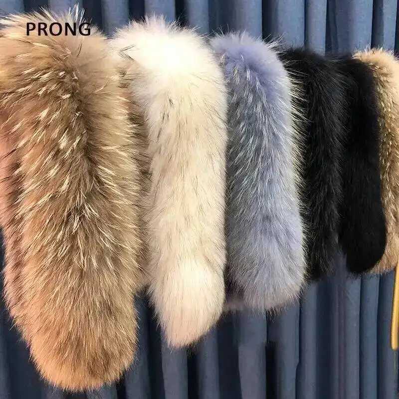 Real Fur Collar Luxury Warm Natural Raccoon Fur Scarf Wen Genuine Fur Collar Scarves Large Fur Shawl Ma CoatW251027