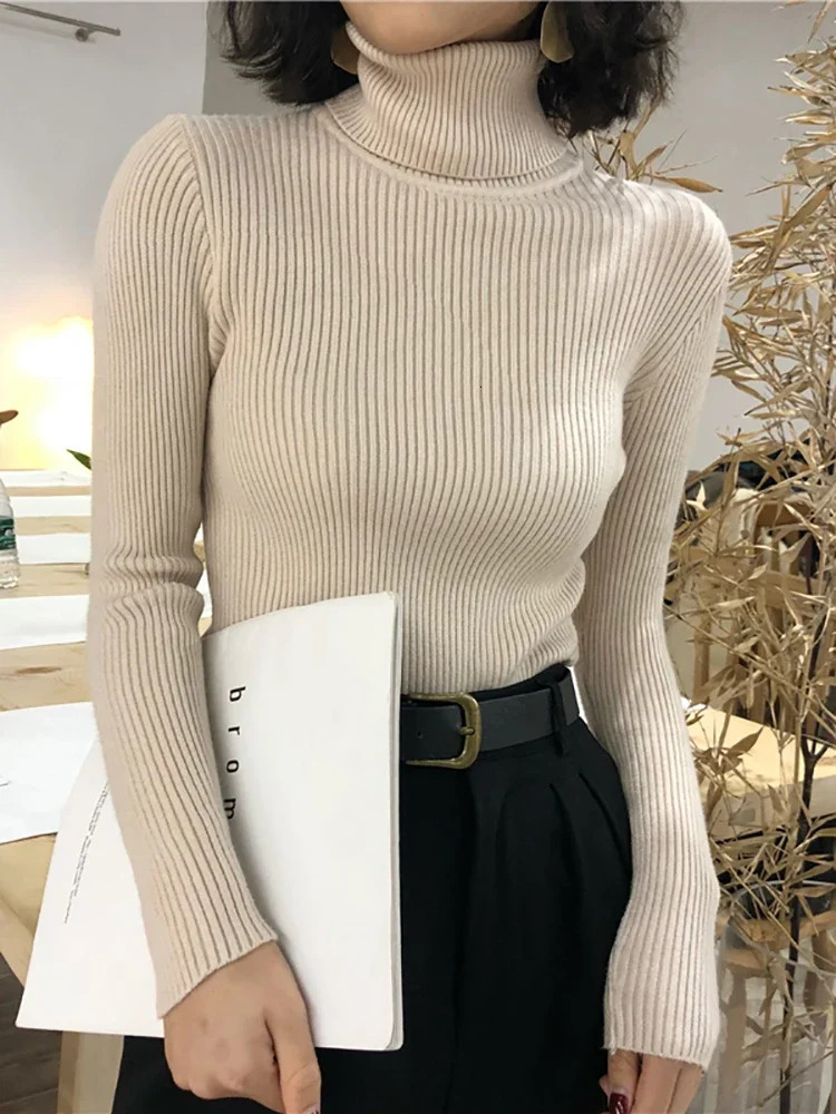 Korean Slim Women Pullover Turtleneck Sweater Womens 2025 Autumn Winter Tops Jumper Knitted Sweater Pull Femme Hiver Truien 251027