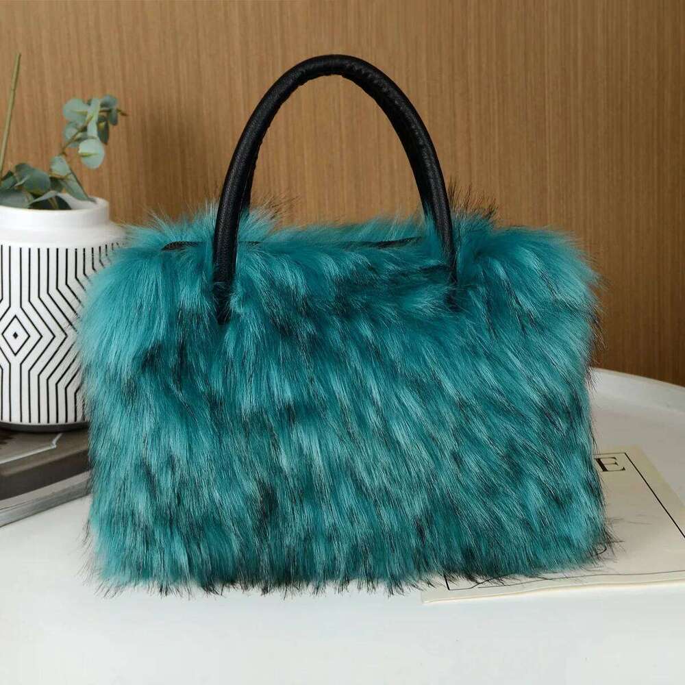 Autumn Winter Faux Fur Tote Bag For Women Rectangular Large Capacity Plush Handbags American Fashion High Street Crossbody Bags
