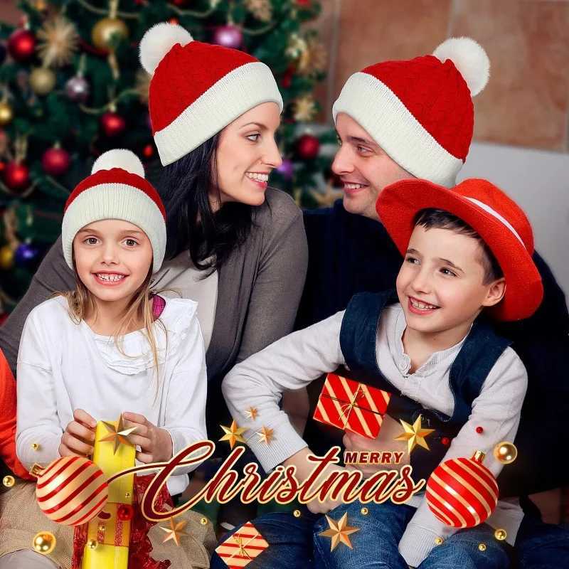 Christmas Santa New Year Hat Winter Warm Crochet Knit Beanies Skullcap Pompom Cap Bonnet Xmas Party Gift 2 Sizes For Adult KidsW251027
