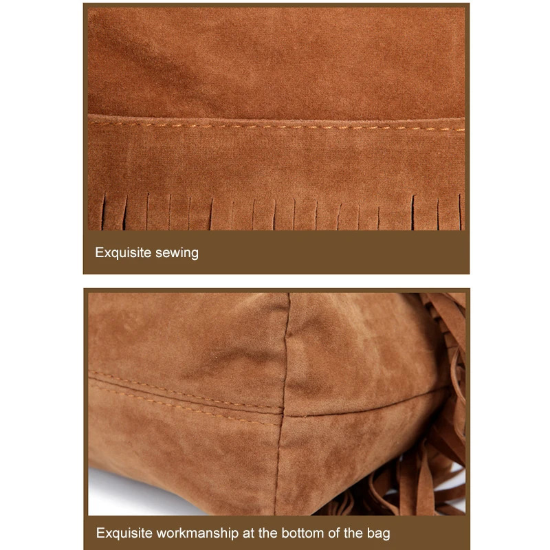 Womens Fringed Leather Shoulder Bag with Knitting Strap Soft Ethnic Style PU Messenger Bag Solid Color Tassels Handbag 251027