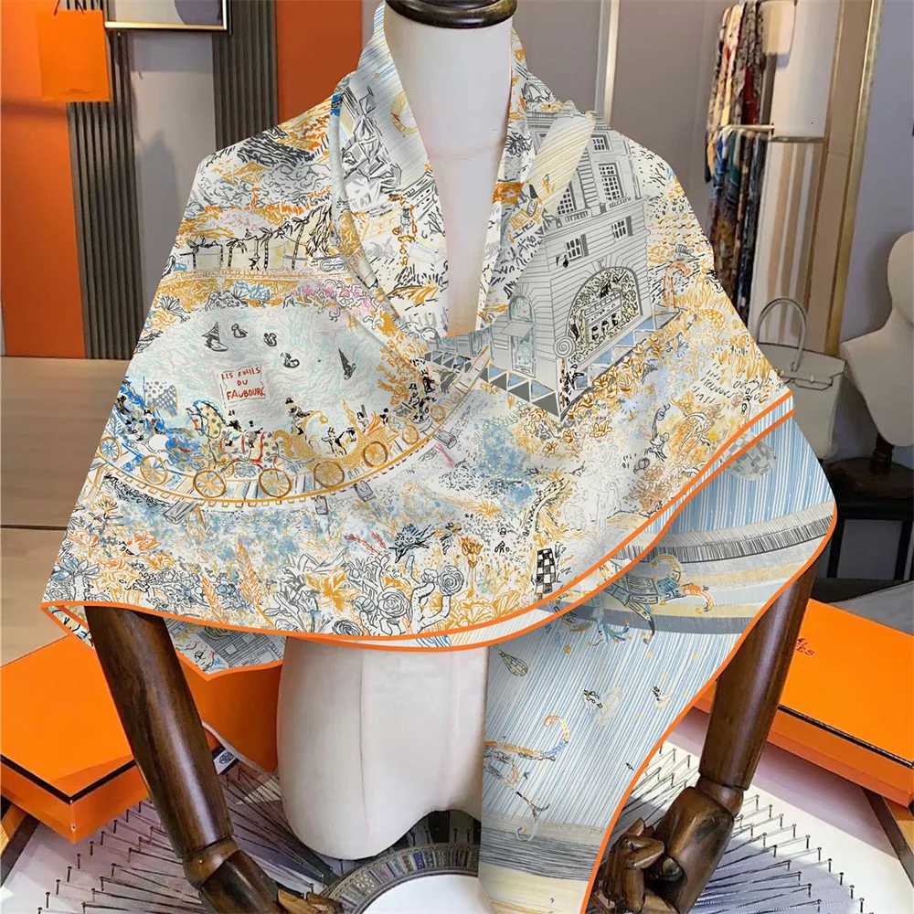 POBING 30 Silk 70 Cashmere Scarf Wen Hand Rold Ocean City Print Square Scarves Wraps Bandana Big Hijabs Fa FoardW251027