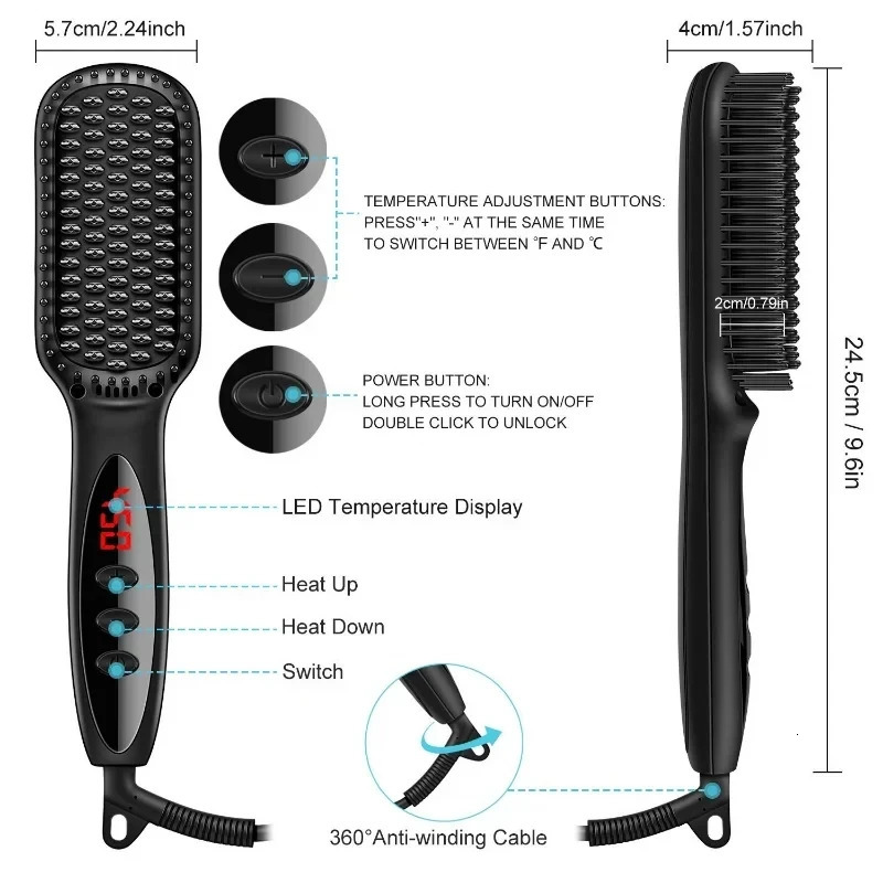 Electric Beard Comb Hair Straightener Brush Hair Brushes Straightener Hair Antiscalding Ceramic Beard Straightening Brush 251027