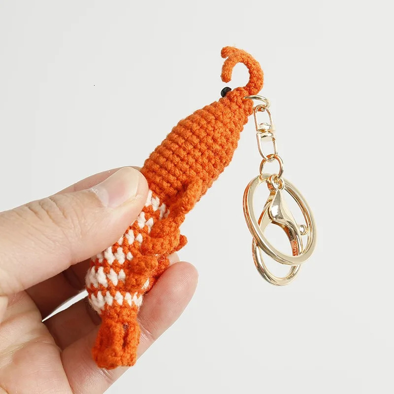 Cute Shrimp Charm Keychains Cartoon Mini Hand Knitted Car Keyring Lovely Handmade Weaving Bag Charms Backpack Handbag Pendant 251023
