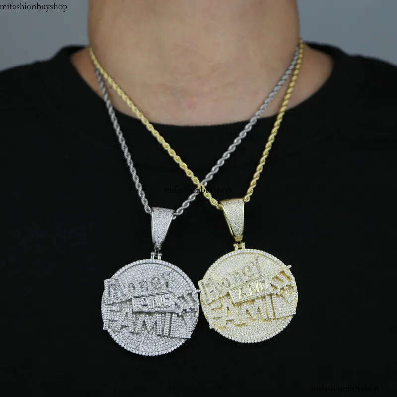 Hip Hop MONEY AND FAMILY Letters Pendant Necklace Full Zircon Mens Jewelry Gift