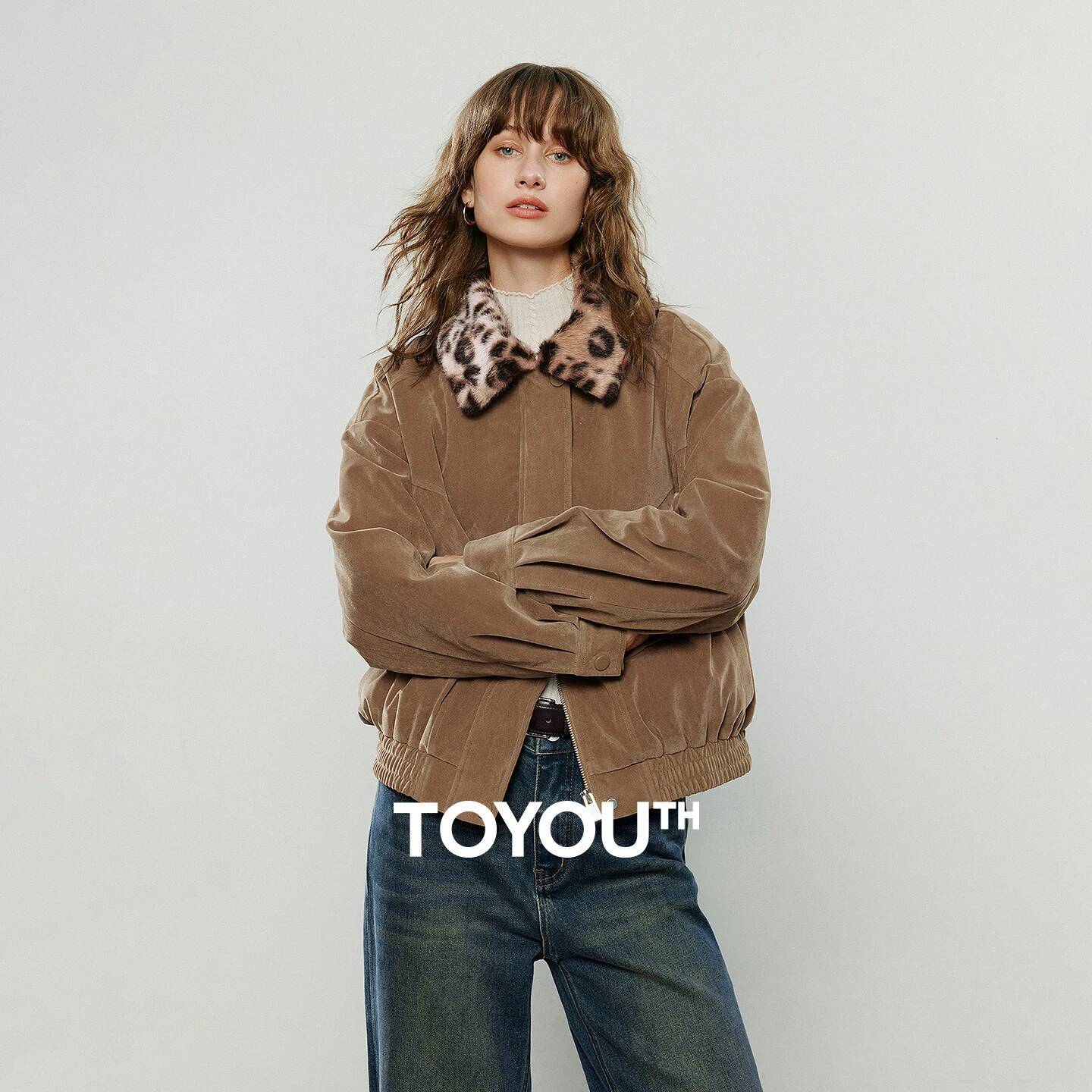 winter jacket women TOYOUTH Women Cotton Coats Winter New Warm Leopard Print Lapel Coffee Brown Flocked Jacket Outerwear