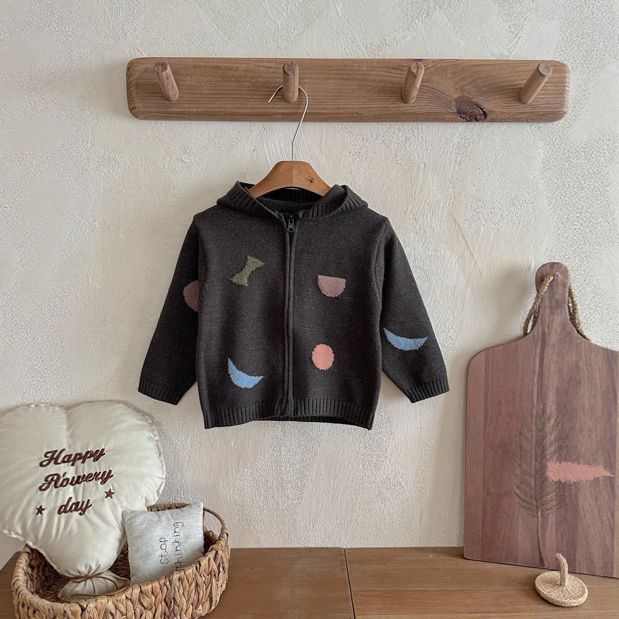 New Designer Geometric Pattern Sweater Korean Edition Autumn and Winter Boys' and Girls' Top Boys' Zipper Hooded Cardigan Sweater Fashi