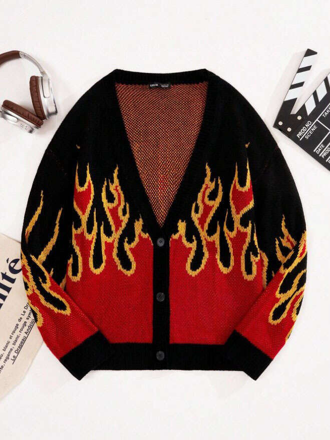 New autumn and winter products, fashionable colors, flame patterns, contrasting designs, sweaters, cardigans sweater