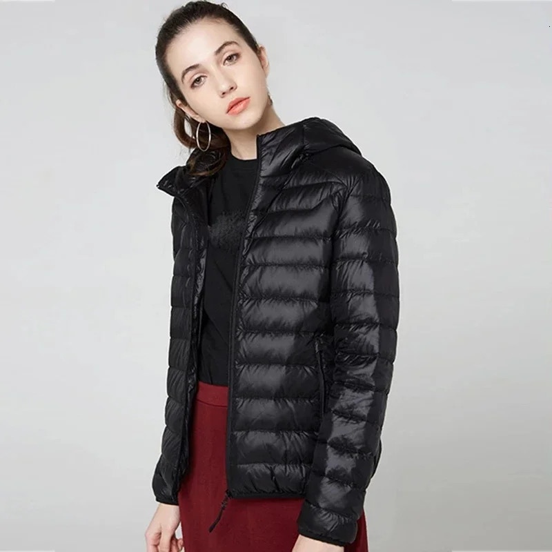 90 Ultralight Plus Size Thin Down Jacket Women Autumn Winter Slim Short Hooded Warm White Duck Coat Outerwear 251015