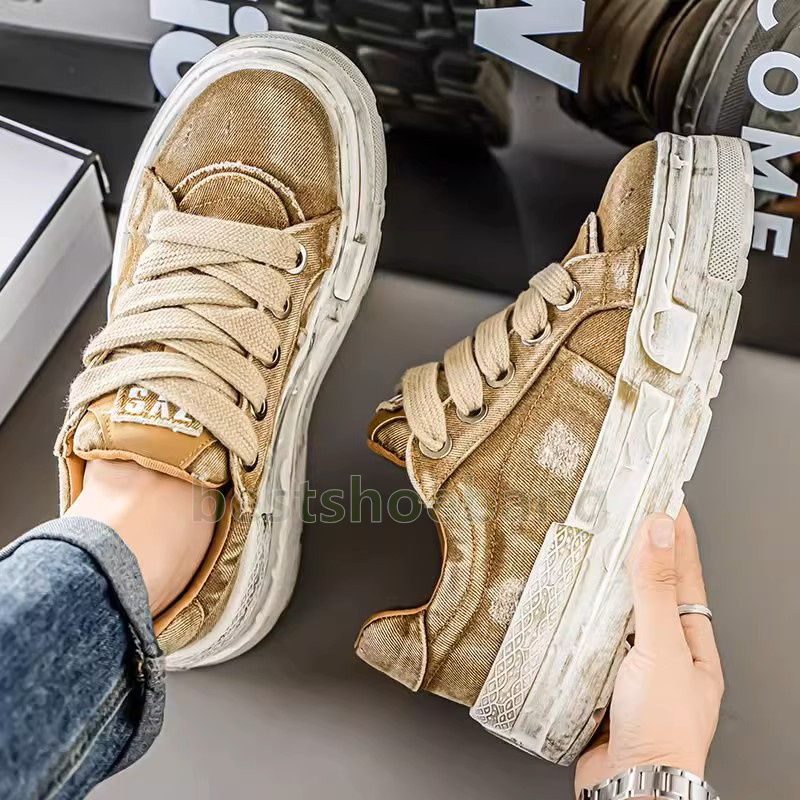 chic casual mens designer shoes canvas sneakers comfy anti-slip vintage washed blue denim style height-boosting durable trainers size 39-44